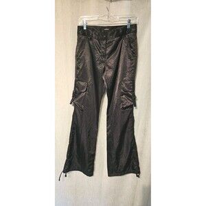 Vintage Express Black Satin Cargo Parachute Y2K  Utility Pants Size 2 Shiny